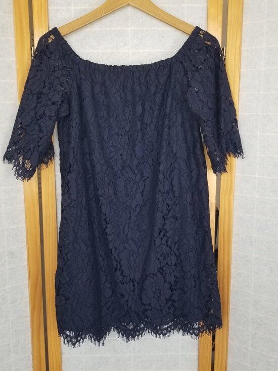 DO+BE Dresses & Skirts - Do+Be Navy Blue Mini Dress Size Small Lace Off-Shoulder Lined
